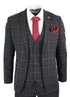 Mens 3 Piece Charcoal Grey Tweed Check Vintage Retro Suit - Upperclass Fashions 