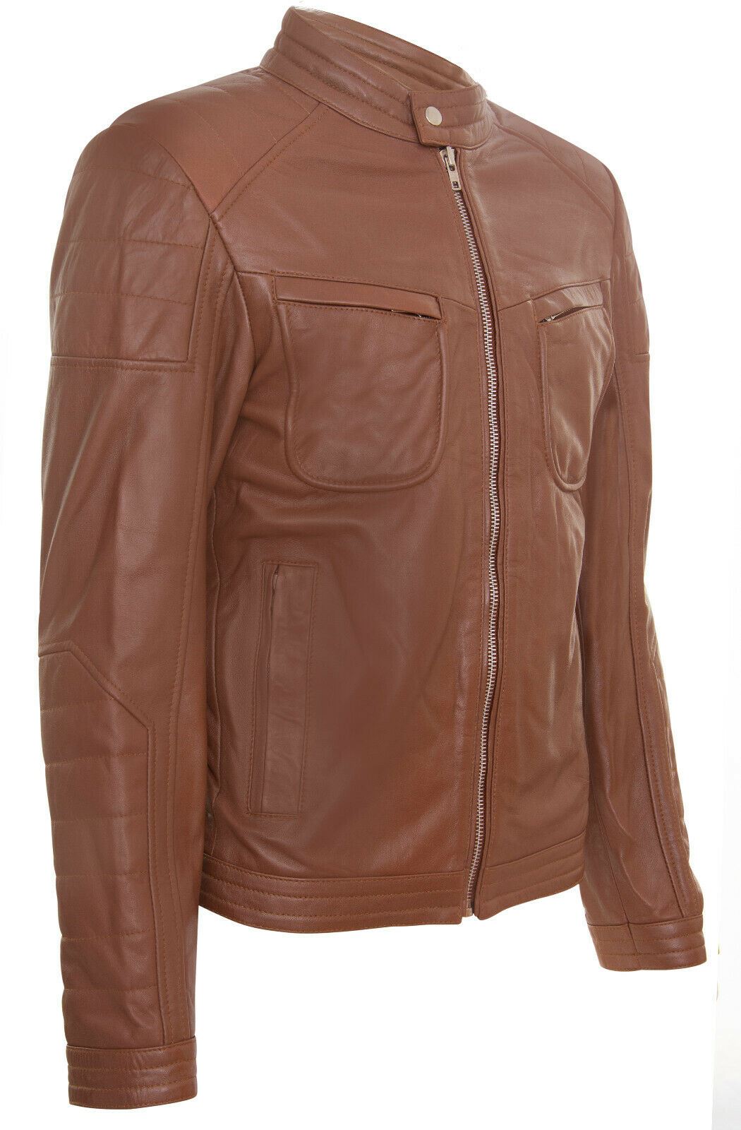 Mens Slim-Fit Leather Biker Jacket-Sprowston - Upperclass Fashions 