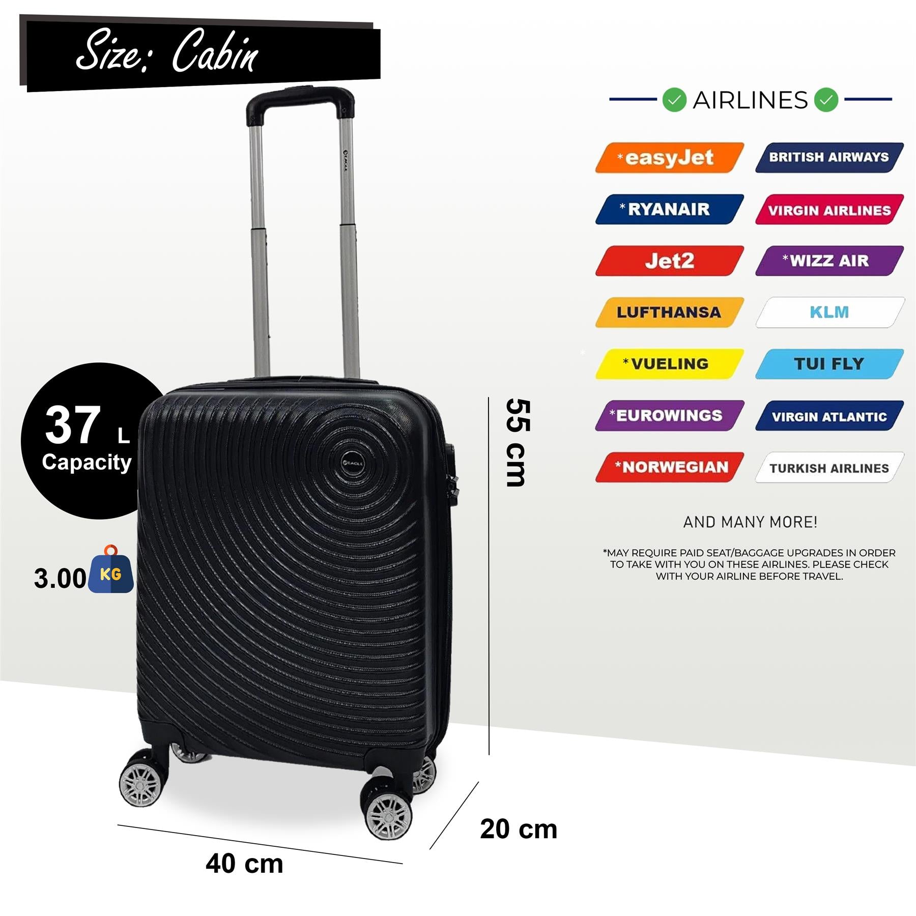 Hard Shell Cabin 8 Wheel Luggage Case Travel Bag