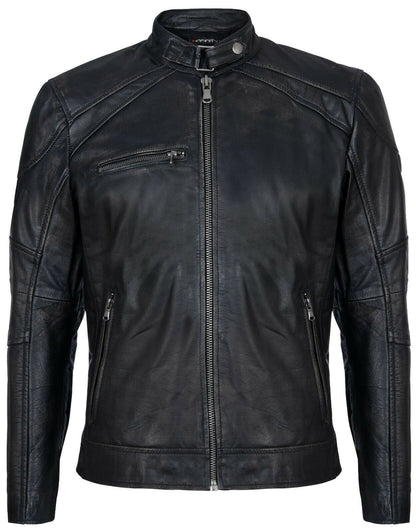 Mens Black Leather Vintage Biker Jacket-Southam