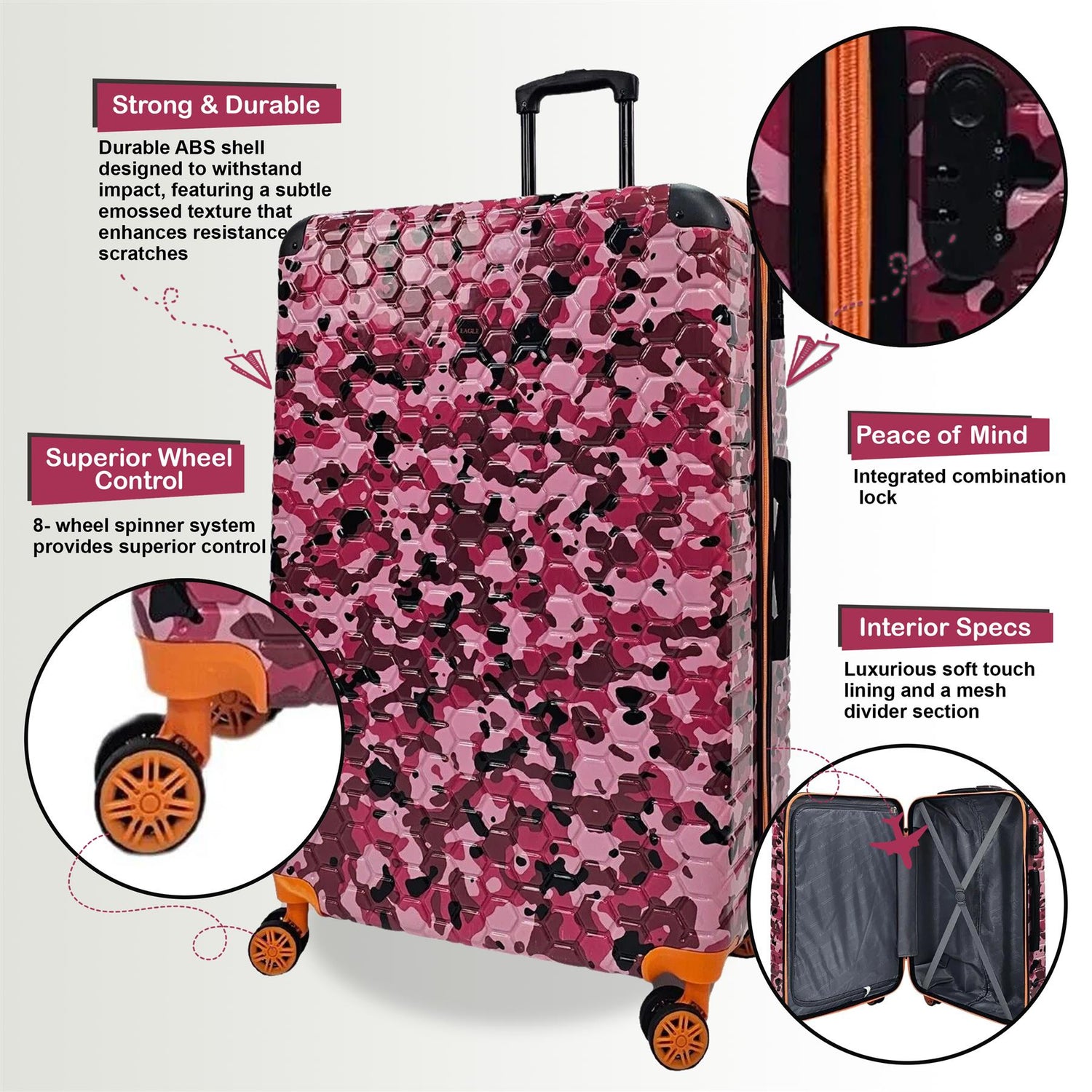 Brantley Extra Large Hard Shell Suitcase in Pink