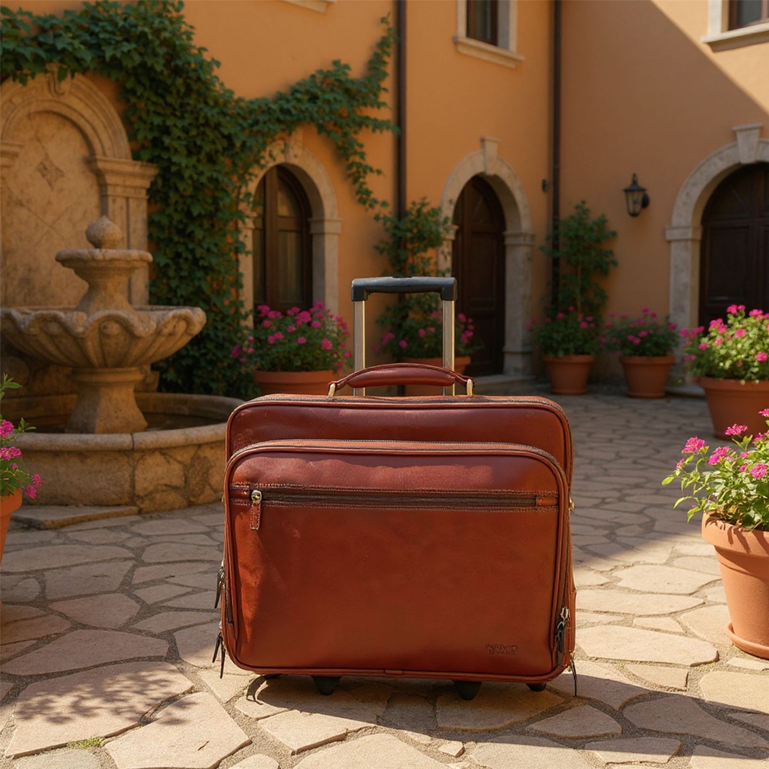 Genuine Leather Tan Wheel Laptop Briefcase Travel Cabin Pilot Bag - Nomad