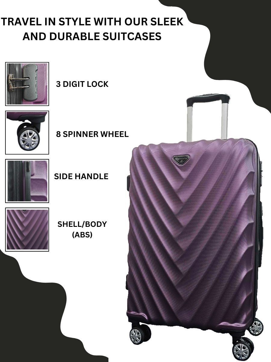 Strong Purple Hard shell Suitcase 4 Wheel ABS Lightweight Cabin Luggage - Upperclass Fashions 