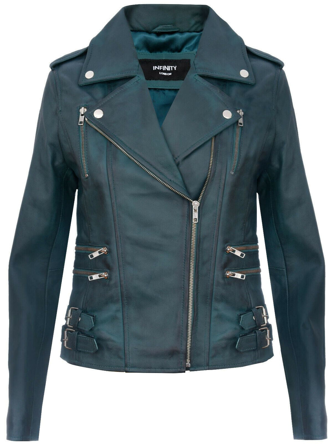 Womens Leather Brando Biker Jacket-Loddon