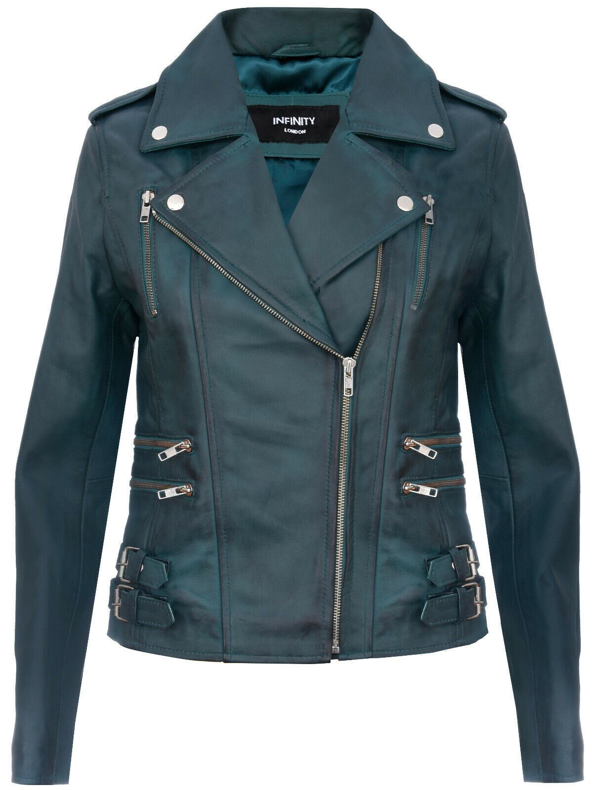 Womens Leather Brando Biker Jacket-Loddon