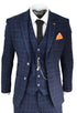 Mens 3 Piece Navy Blue Tweed Check Vintage Retro Classic Suit - Upperclass Fashions 