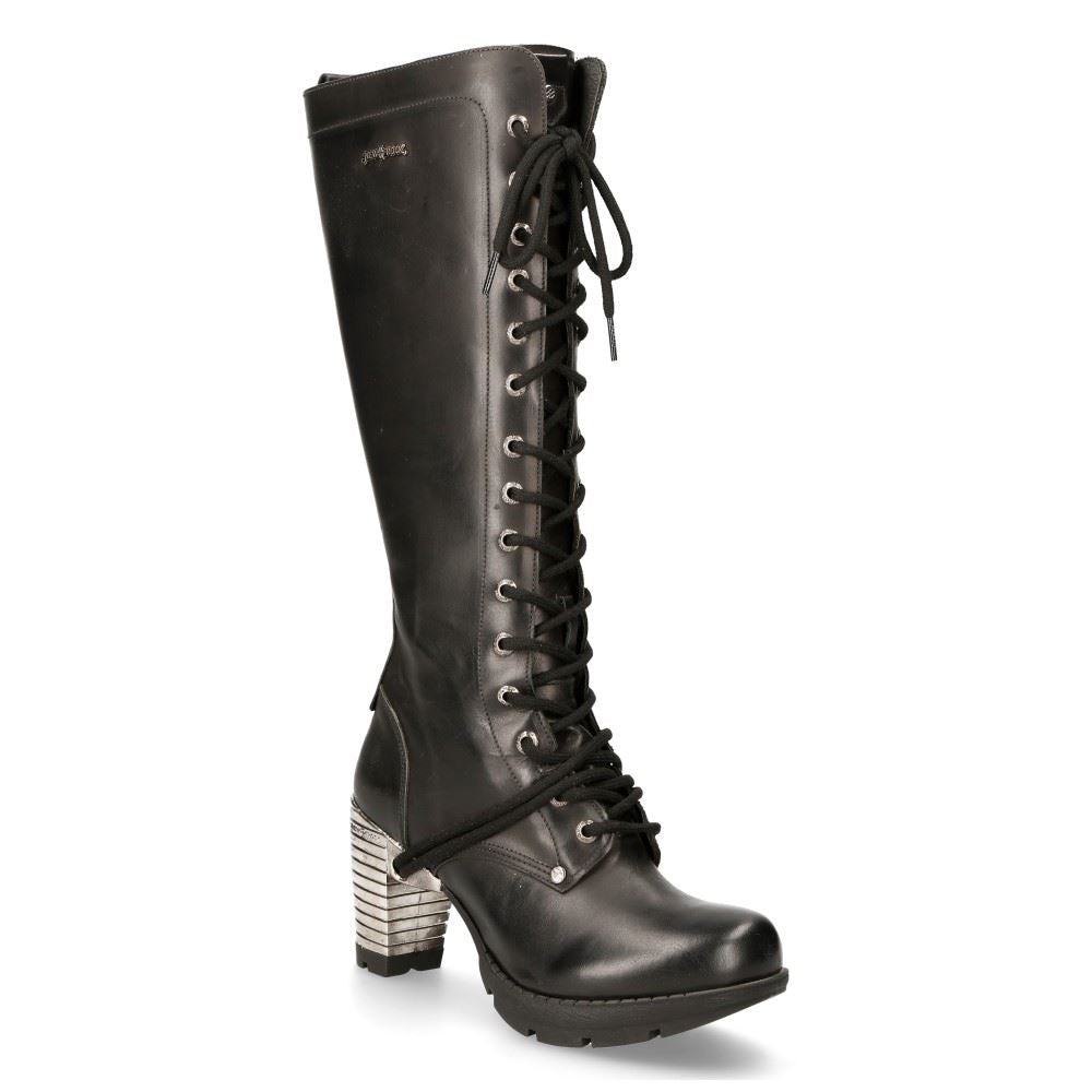 New Rock M-TR005-S1 Ladies Knee High Black Gothic High-Heeled Boots
