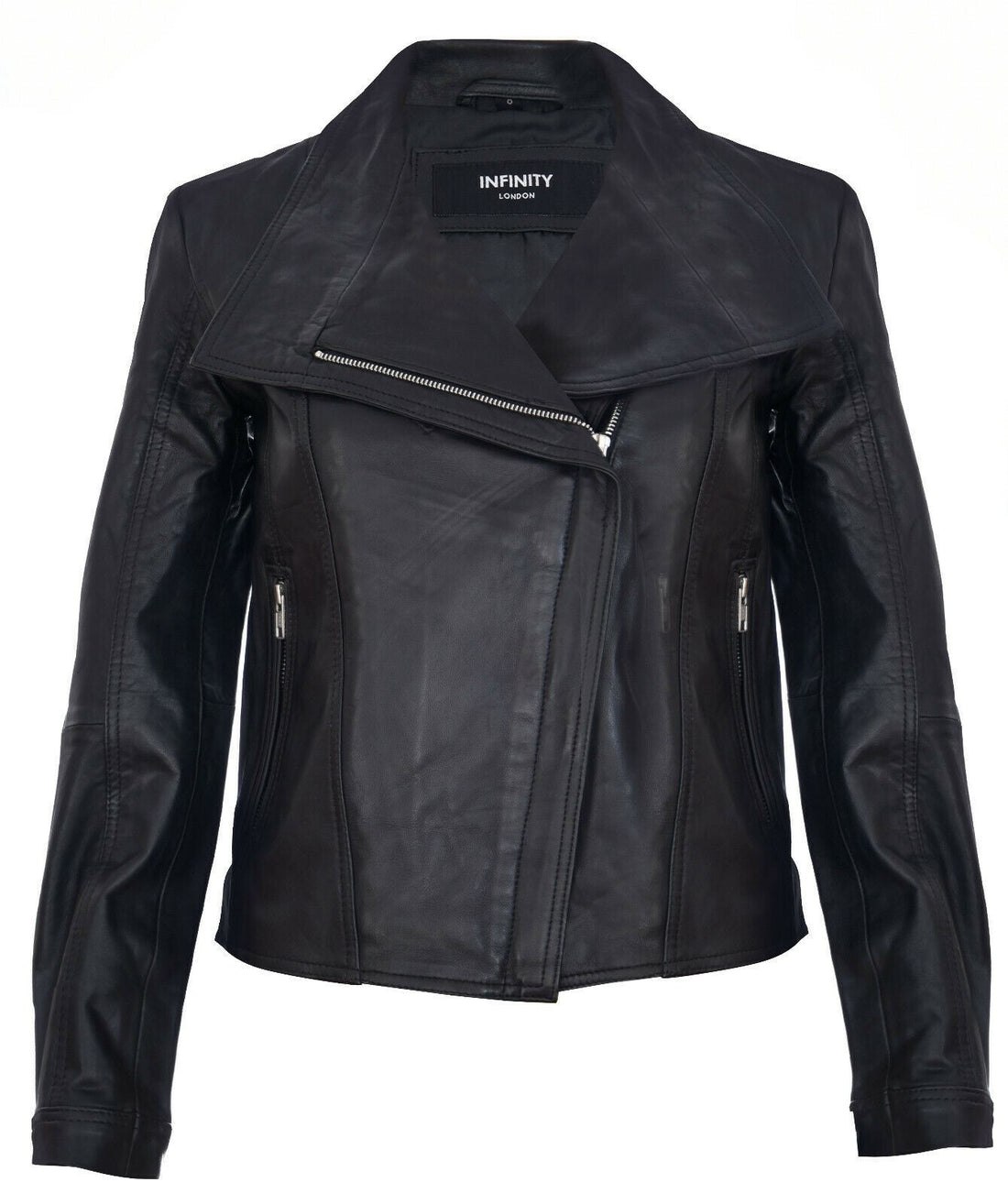 Womens Classic Leather Shawl Wrap Biker Jacket - Morpeth