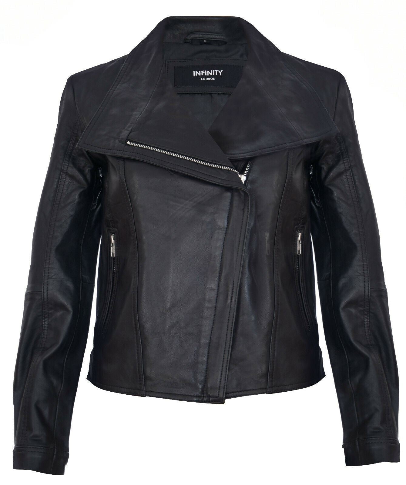Womens Classic  Leather Shawl Wrap Biker Jacket - Morpeth