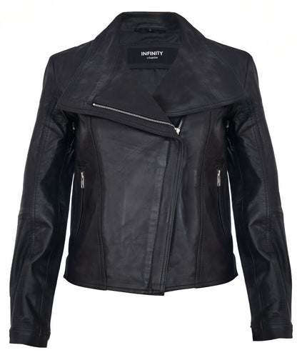 Womens Classic  Leather Shawl Wrap Biker Jacket - Morpeth