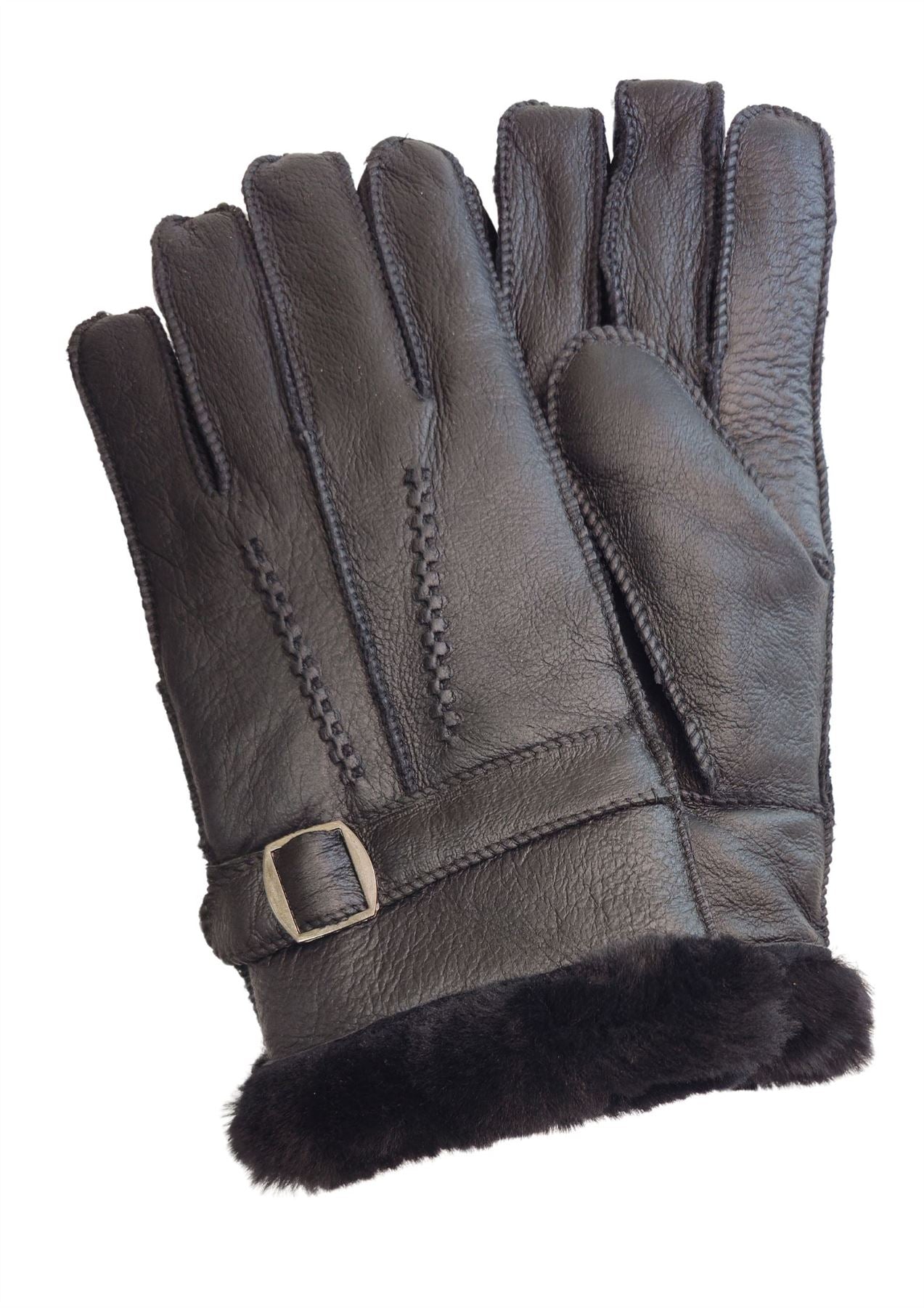 Mens Luxury Sheepskin Leather Gloves With Buckle