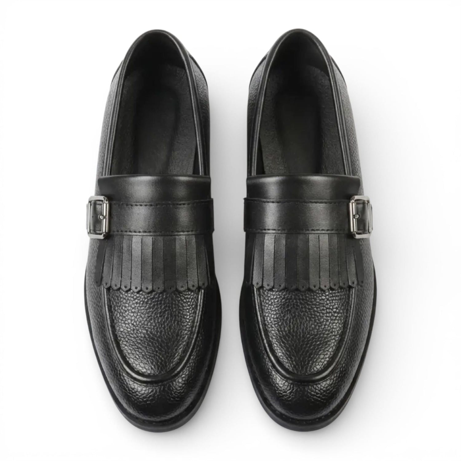 Mens Faux Leather Black Fringe Monk Strap Slip-On Loafers Shoes