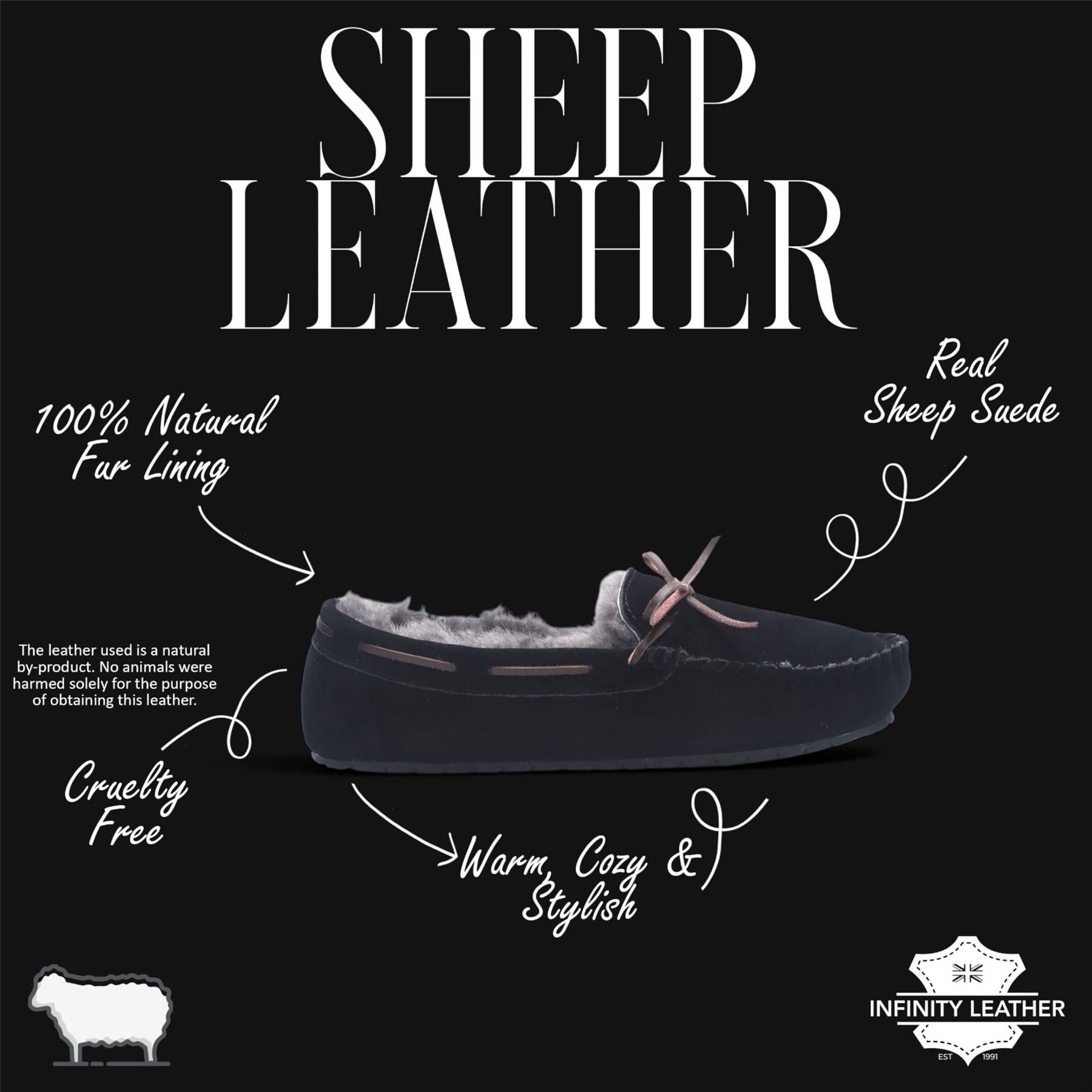 Men’s Black Genuine Sheepskin Moccasin Winter Slippers - Flint