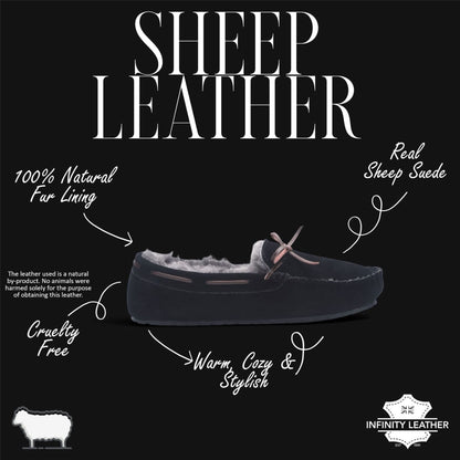 Men’s Black Genuine Sheepskin Moccasin Winter Slippers - Flint