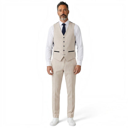 Mens Cream Check Tailored Trousers Formal Pants - Regent
