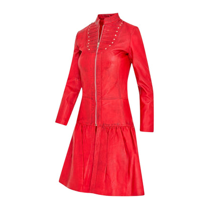 Womens Goth Leather Victorian Studded Flare Coat- Ribet
