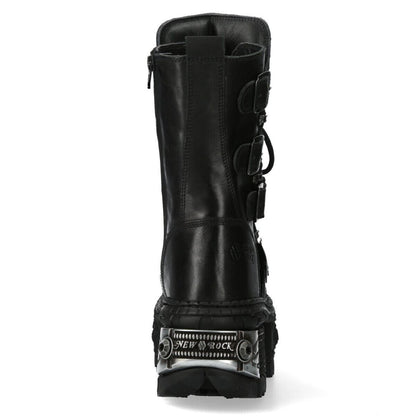 New Rock Mid Calf Gothic Leather Boots-WALL1473-S3