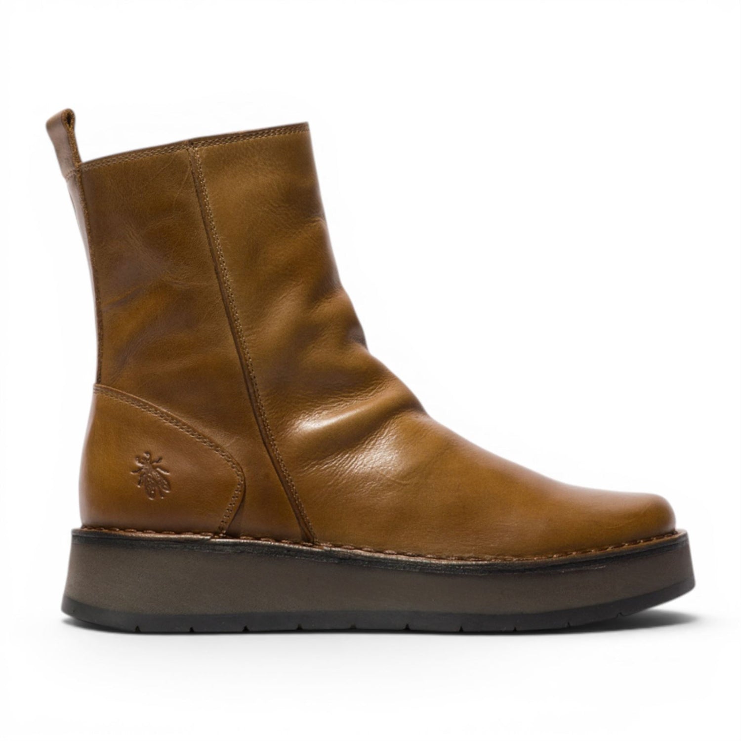 Fly London Womens Tan Leather Zip Up Platform Ankle Boots - RENO053FLY