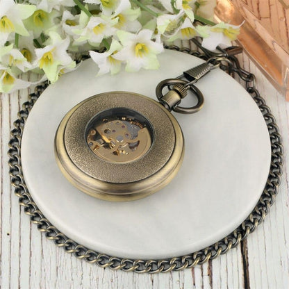 Mechanical Bronze Skeleton Antique Open Face Pocket Watch