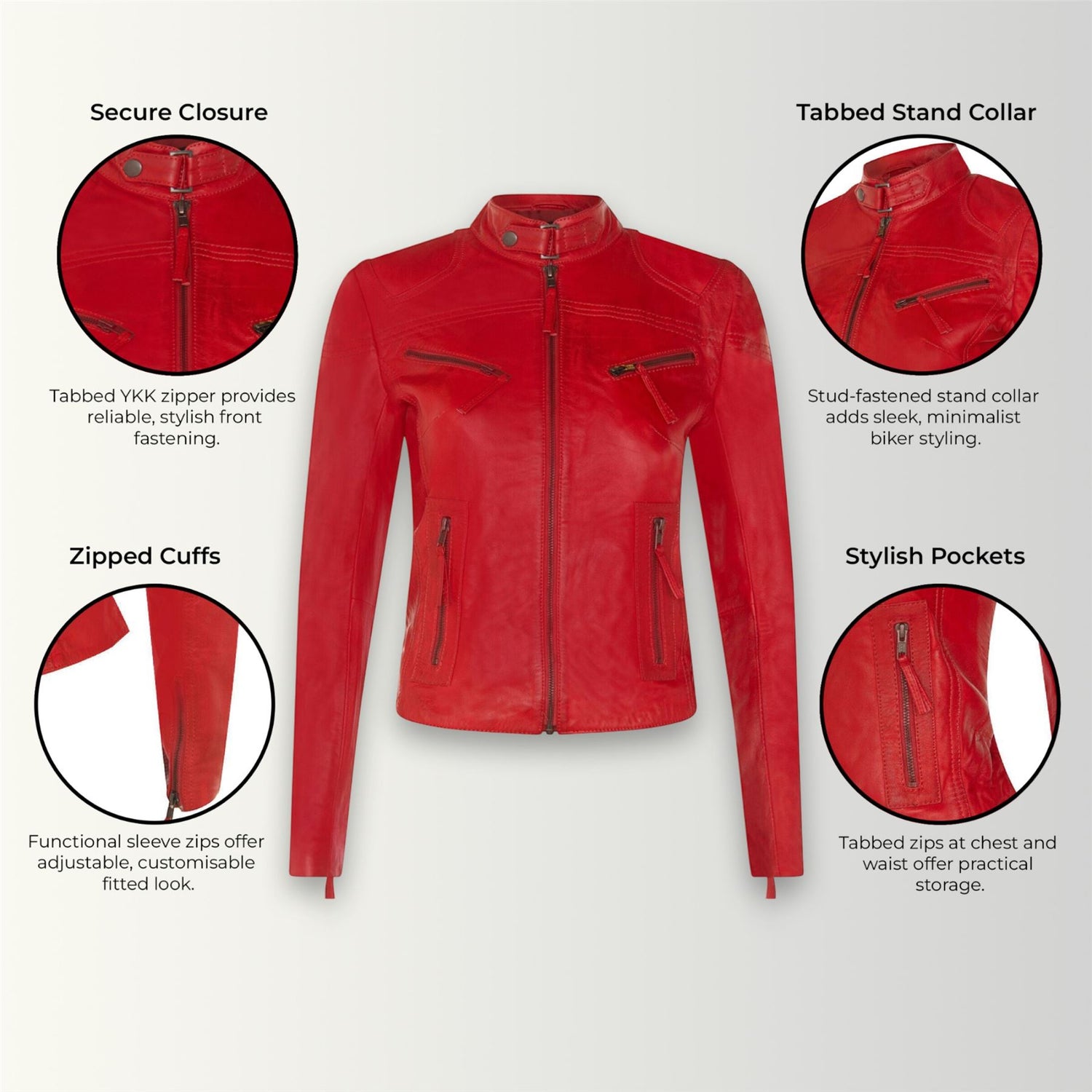 Womens Slim-Fit Leather Biker Jacket-Maldon