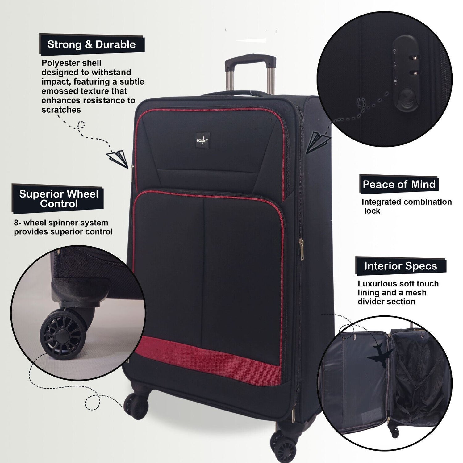 Ashford Set of 3 Soft Shell Suitcase in Black
