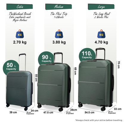Abiko Set of 3 Hard Shell Suitcase in Olive