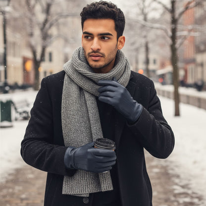 Men’s Italian Leather Warm Wool Lining Winter Stich Design Gloves - M-LGV-205