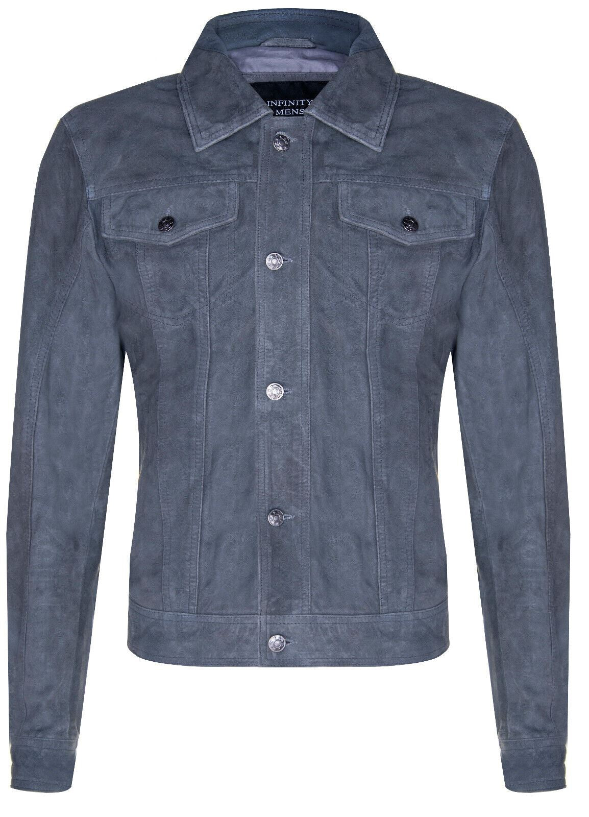 Mens Suede Leather Denim Jeans Jacket-Dover