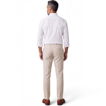 Mens Cream Check Tailored Trousers Formal Pants - Regent