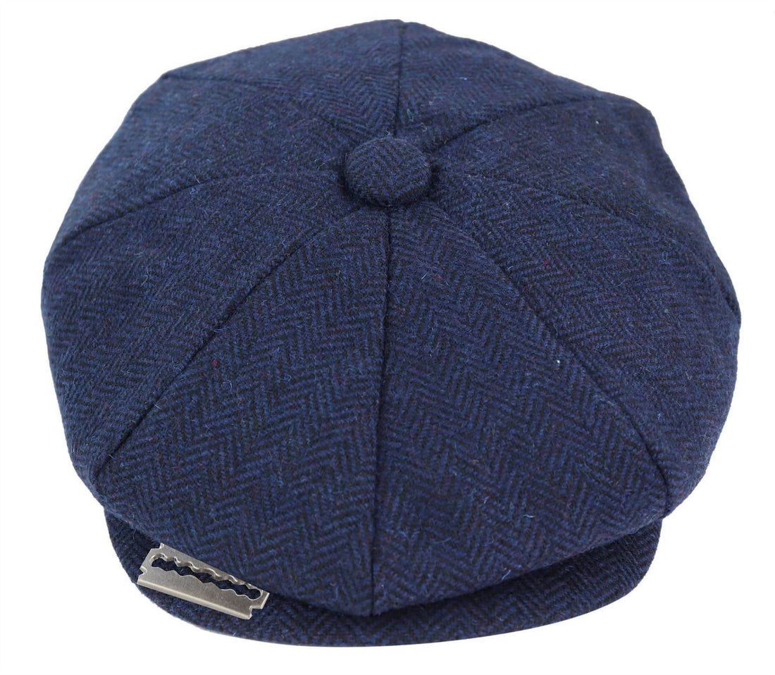 Mens Peaky Blinders Tweed Gatsby Flat Baker Hat With Razor Blade