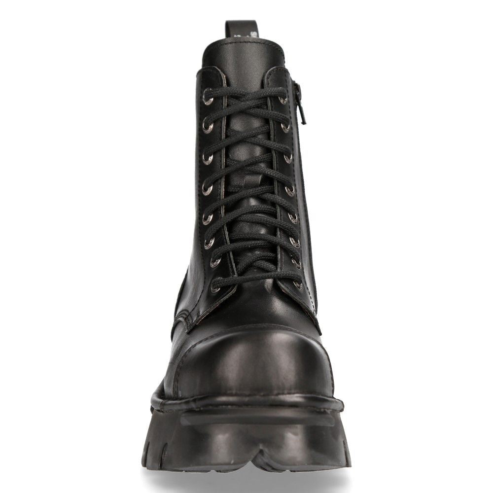 New Rock Black Leather Military Biker Boots- M-NEWMILI083-S19 - Upperclass Fashions 