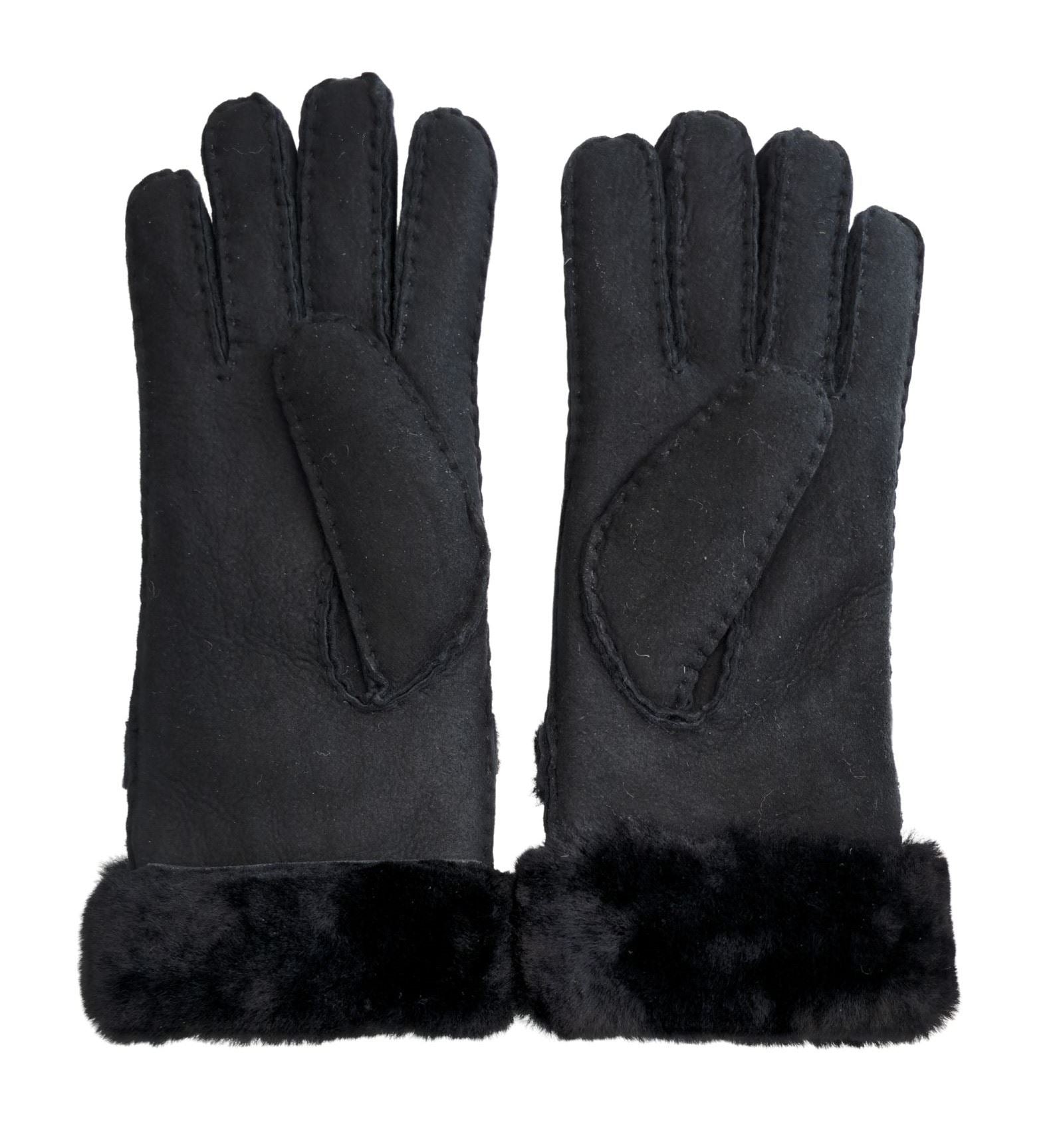 Womens Genuine Sheepskin Suede Gloves with Roll Up/Down Cuff