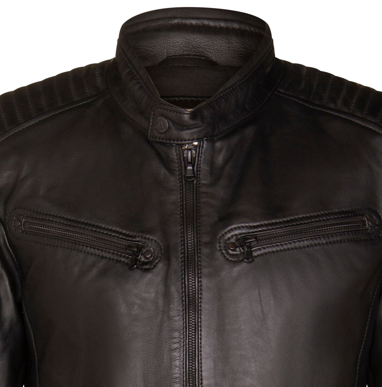 Mens Classic Leather Quilted Biker Jacket - Sutton in Black - Upperclass Fashions 