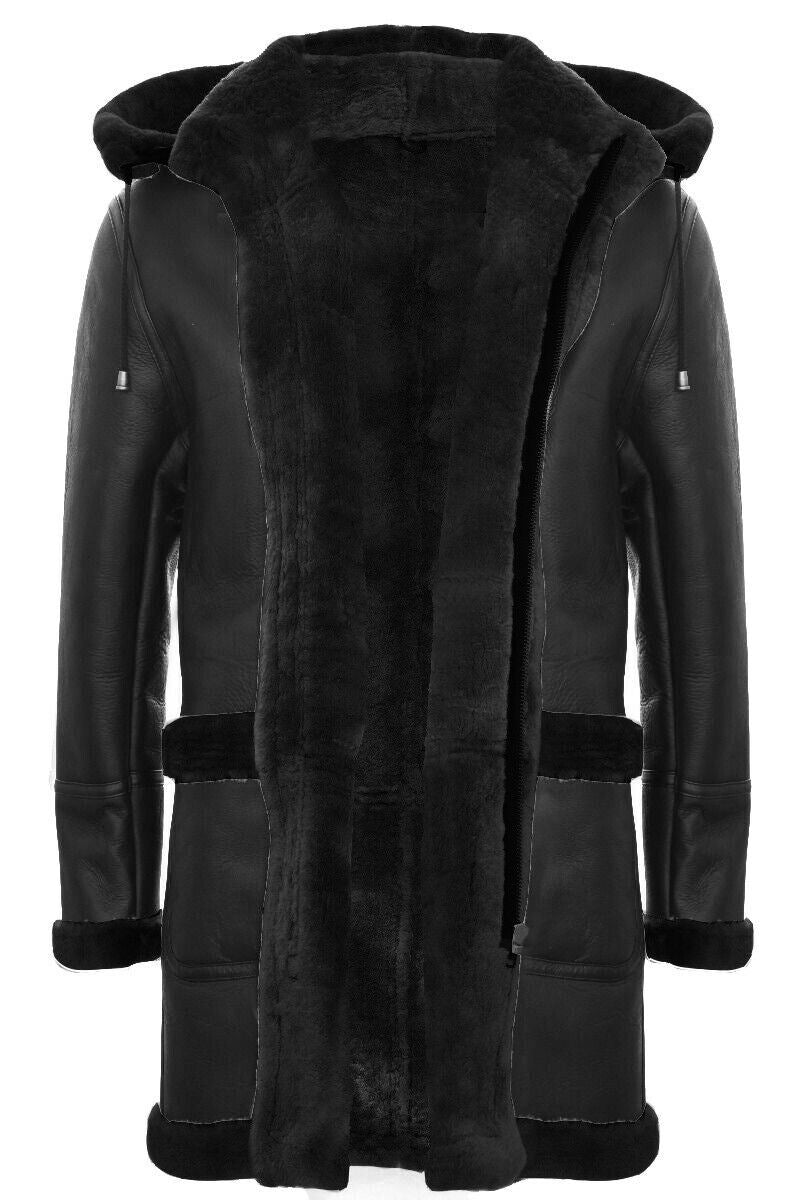 Mens Sheepskin Hooded Duffle Overcoat-Isleworth