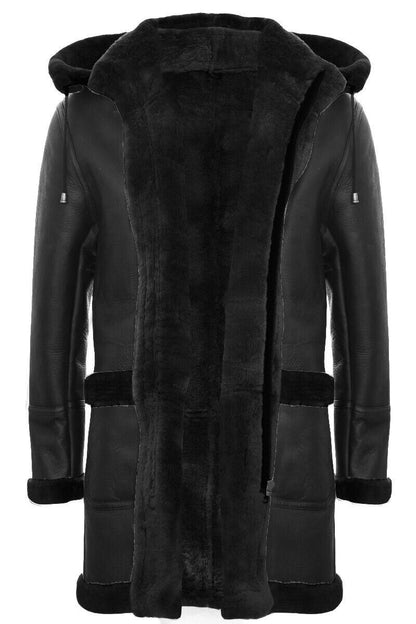 Mens Sheepskin Hooded Duffle Overcoat-Isleworth