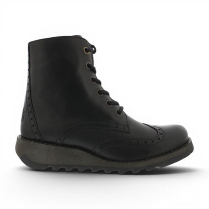 Fly London Women’s Black Leather Lace-Up Ankle Boots- SARL069