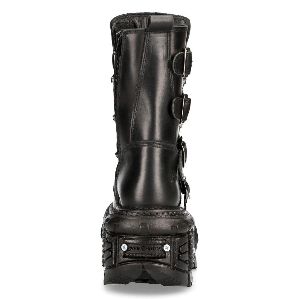 New Rock Unisex Black Leather Combat Platform Boots - TANK373-S1 - Upperclass Fashions 