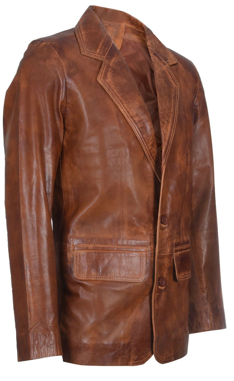 Mens Tan Leather Vintage Blazer Jacket-Dursley