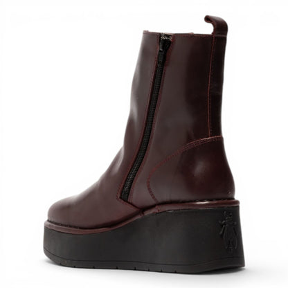 Fly London Women’s Wine Leather Wedge Heel Platform Ankle Boots - HEIJ272