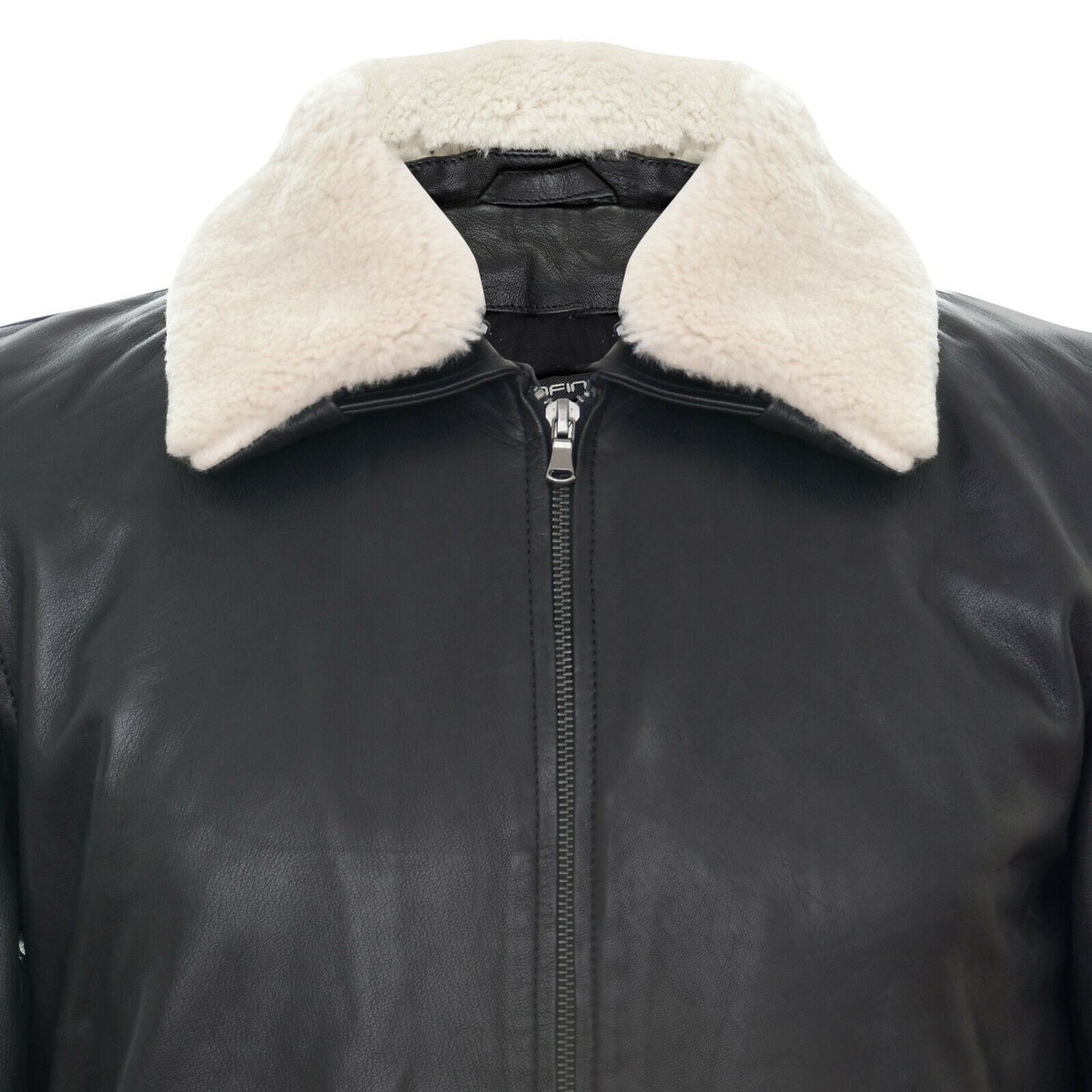 Black Leather Air Force Bomber Jacket with Detachable Collar - Miami