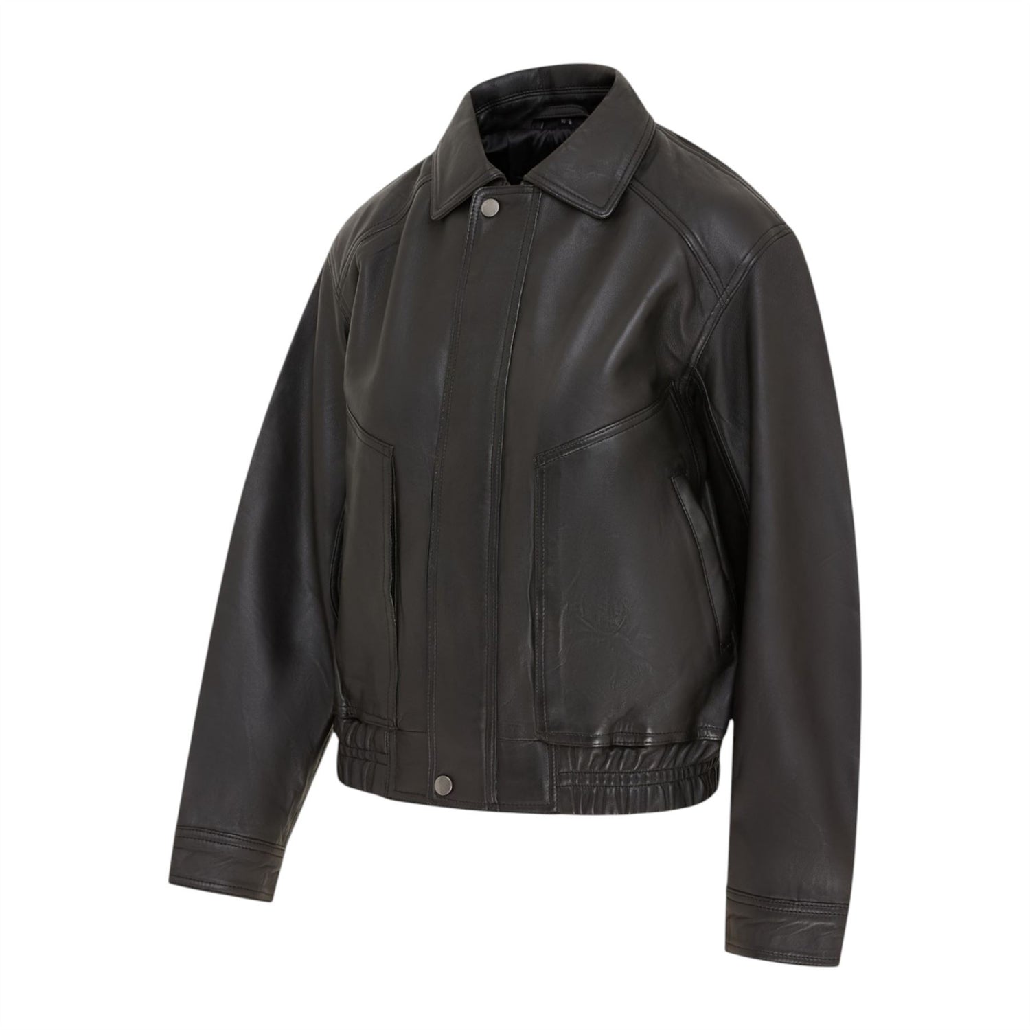 Womens Leather Biker Bomber Oversized Jacket - Blouson