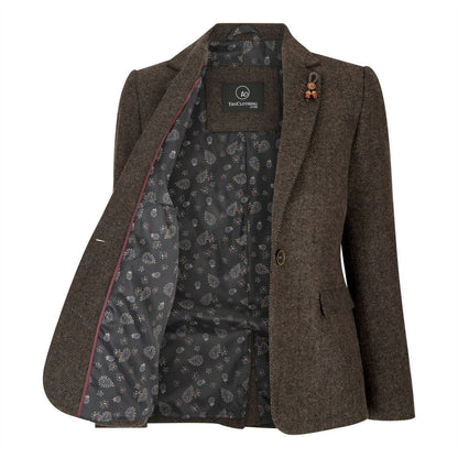 Womens Tweed 1920s Herringbone Brown Blazer