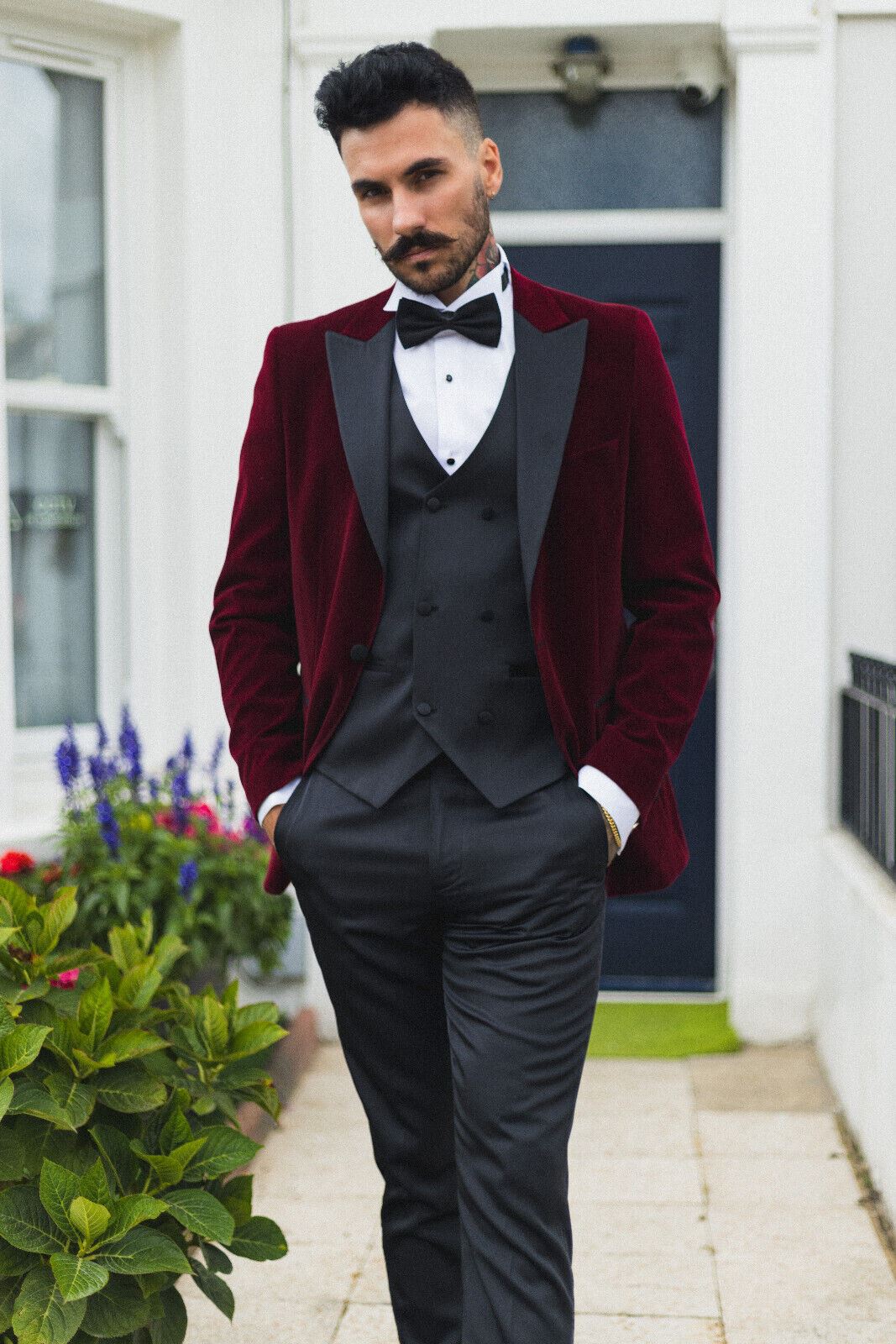 Mens Burgundy Velvet Dinner Tuxedo Suit Jacket Blazer