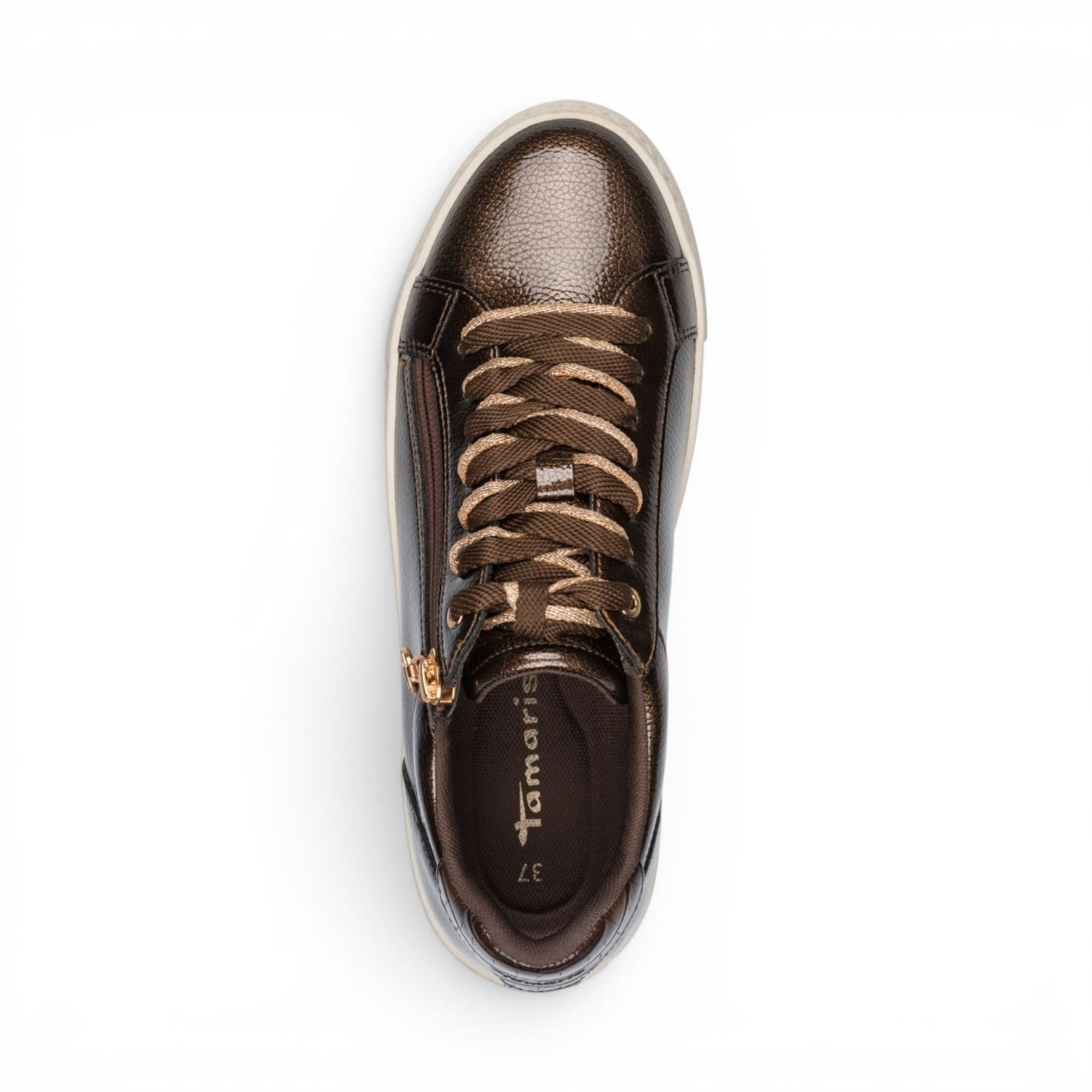 Tamaris Womens Brown Faux Leather Fashion Lace Up Sneakers