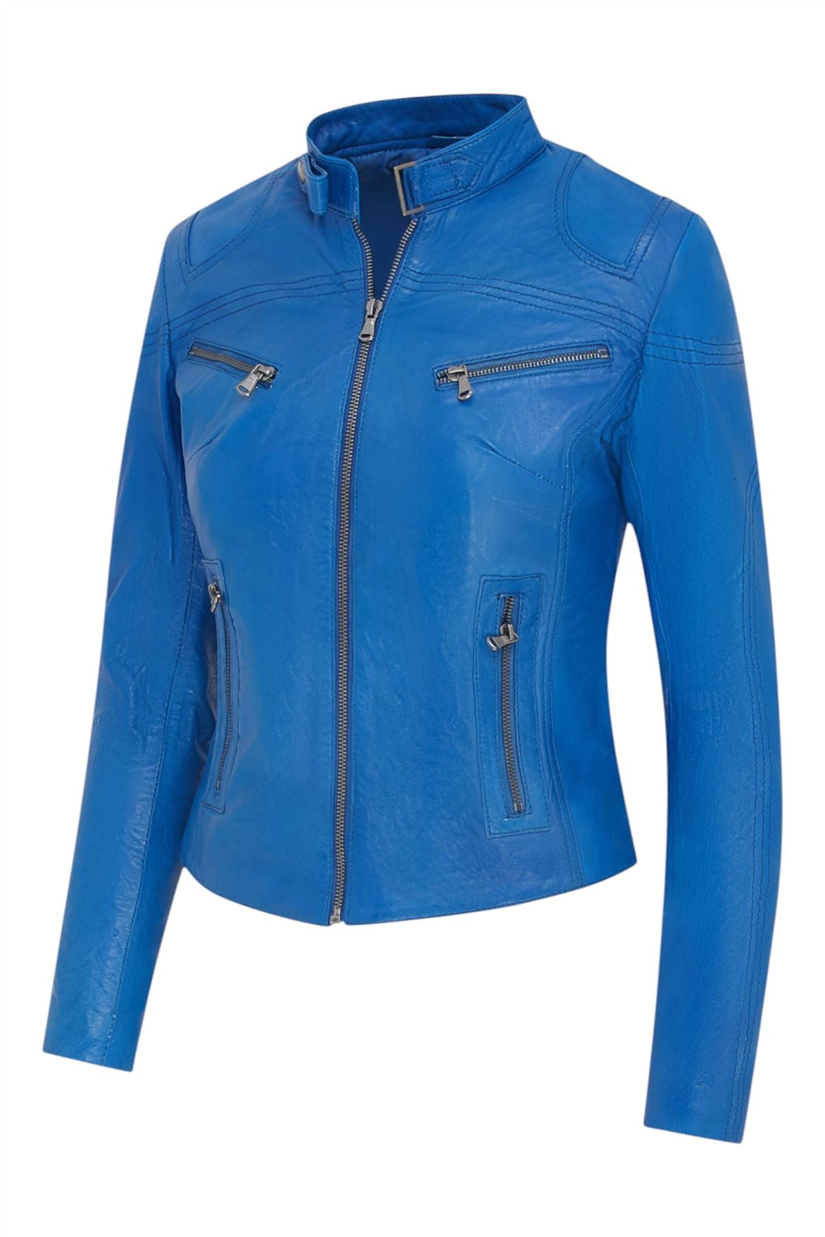Womens Slim-Fit Leather Biker Jacket-Maldon