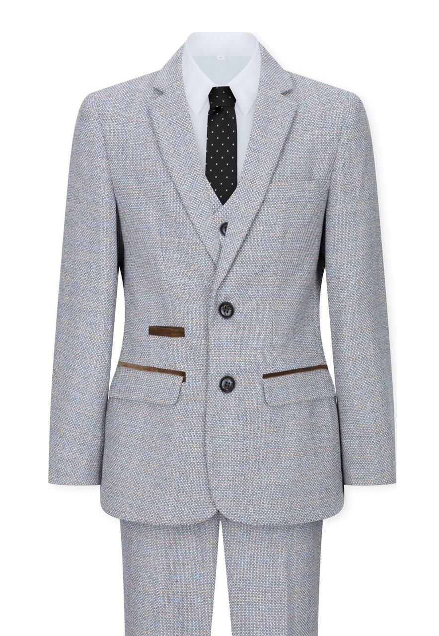 Boys 3 Piece Cream Tweed Check Vintage Retro Suit