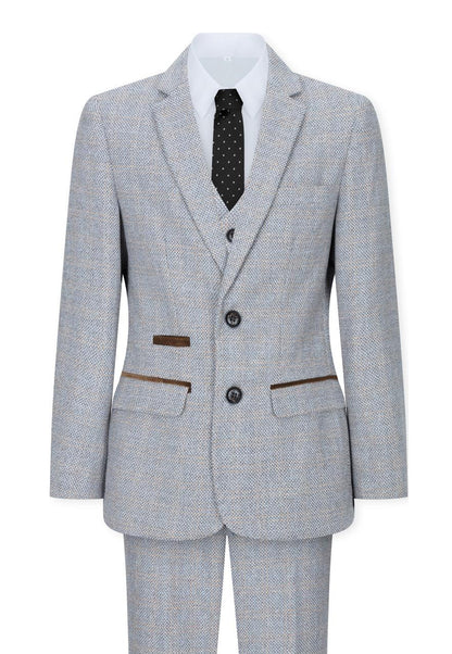 Boys 3 Piece Cream Tweed Check Vintage Retro Suit