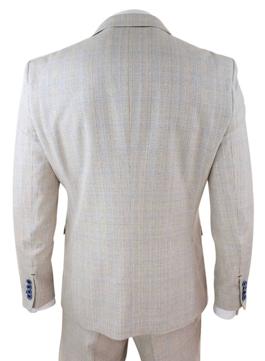 Mens 3 Piece Cream Check Tweed Herringbone Vintage Classic Suit