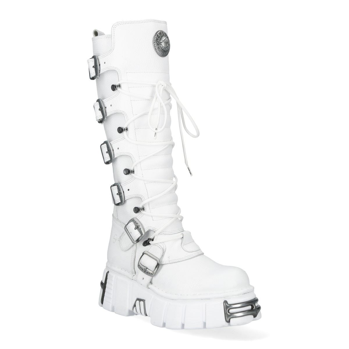 New Rock M-272-C69 Knee High White Leather Gothic Boots