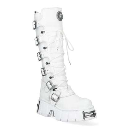 New Rock M-272-C69 Knee High White Leather Gothic Boots